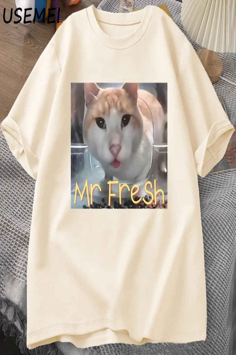 Mr Fresh Meme T Shirt Turuncu Kedi Yeme T-shirt Yan Göz Komik Meme Kedi Kameraya Bakan Gıda T 3042