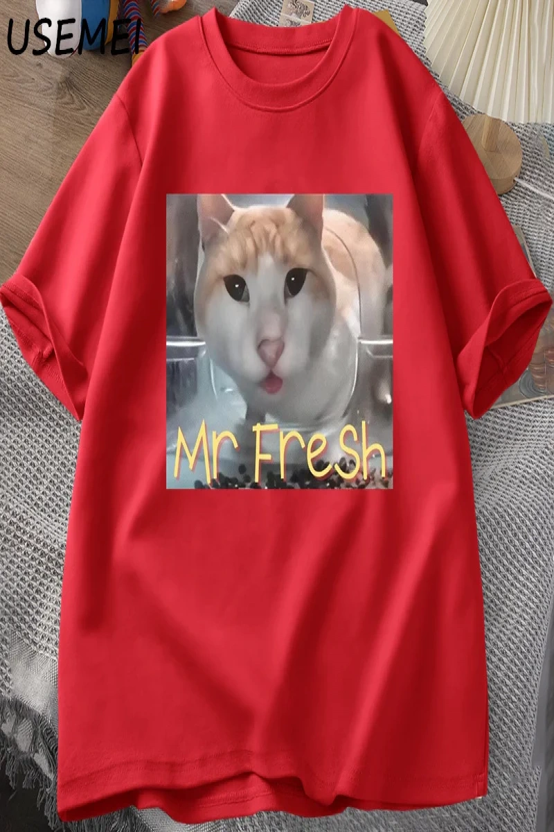 Mr Fresh Meme T Shirt Turuncu Kedi Yeme T-shirt Yan Göz Komik Meme Kedi Kameraya Bakan Gıda T 3042