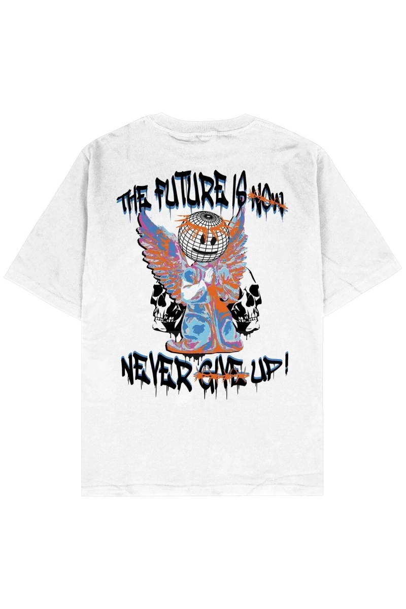 Never Give Up Beyaz Oversize Unisex T-shirt