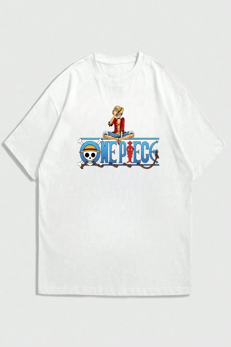 ONE PIECE Karikatür Baskılı Kısa Kollu Tişört, Rahat Yaz Erkek