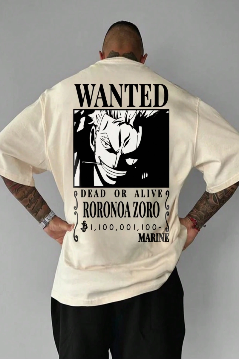 ONE PIECE One Piece İşbirliği Roronoa Zoro Aranıyor Poster Baskı Rahat Karikatür Kısa Kollu T