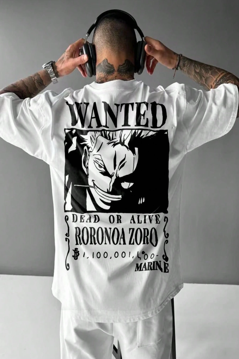 ONE PIECE One Piece İşbirliği Roronoa Zoro Aranıyor Poster Baskı Rahat Karikatür Kısa Kollu T