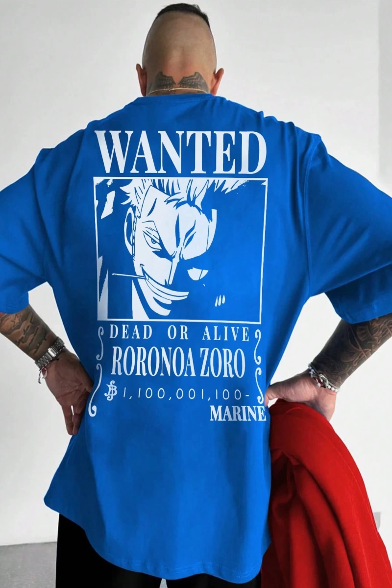 ONE PIECE One Piece İşbirliği Roronoa Zoro Aranıyor Poster Baskı Rahat Karikatür Kısa Kollu T