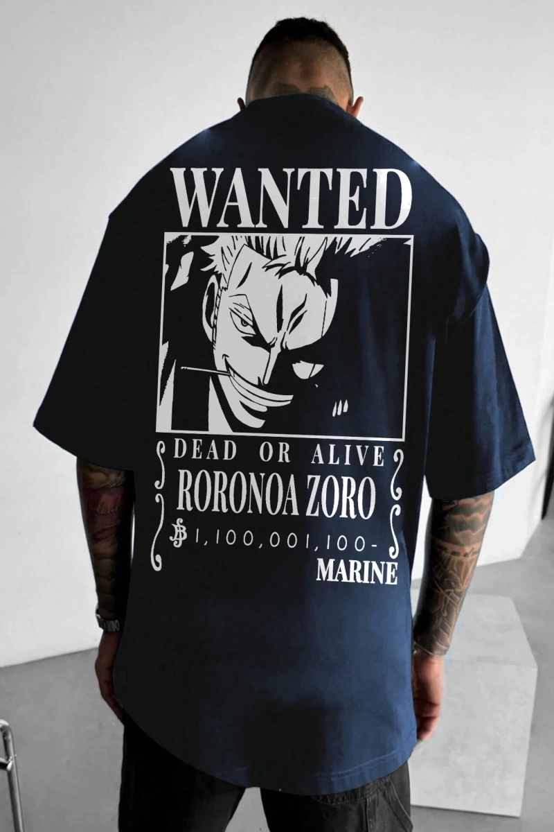 ONE PIECE One Piece İşbirliği Roronoa Zoro Aranıyor Poster Baskı Rahat Karikatür Kısa Kollu T