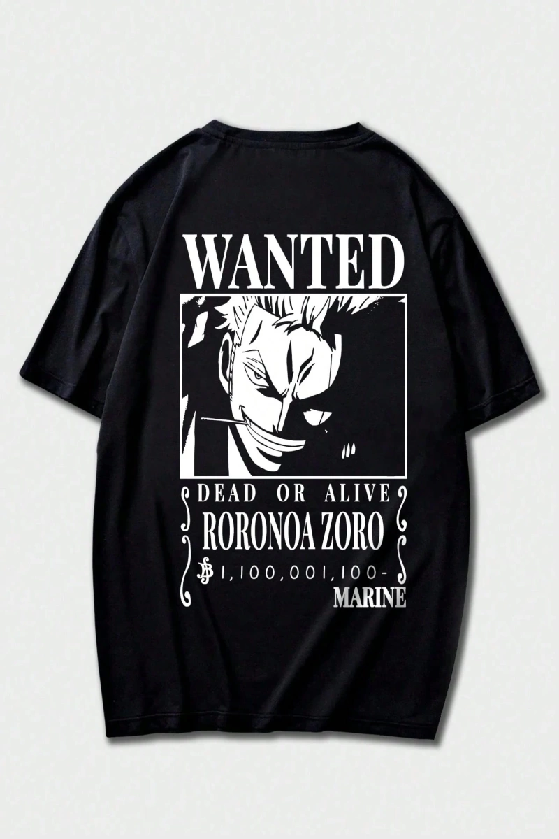 ONE PIECE One Piece İşbirliği Roronoa Zoro Aranıyor Poster Baskı Rahat Karikatür Kısa Kollu T