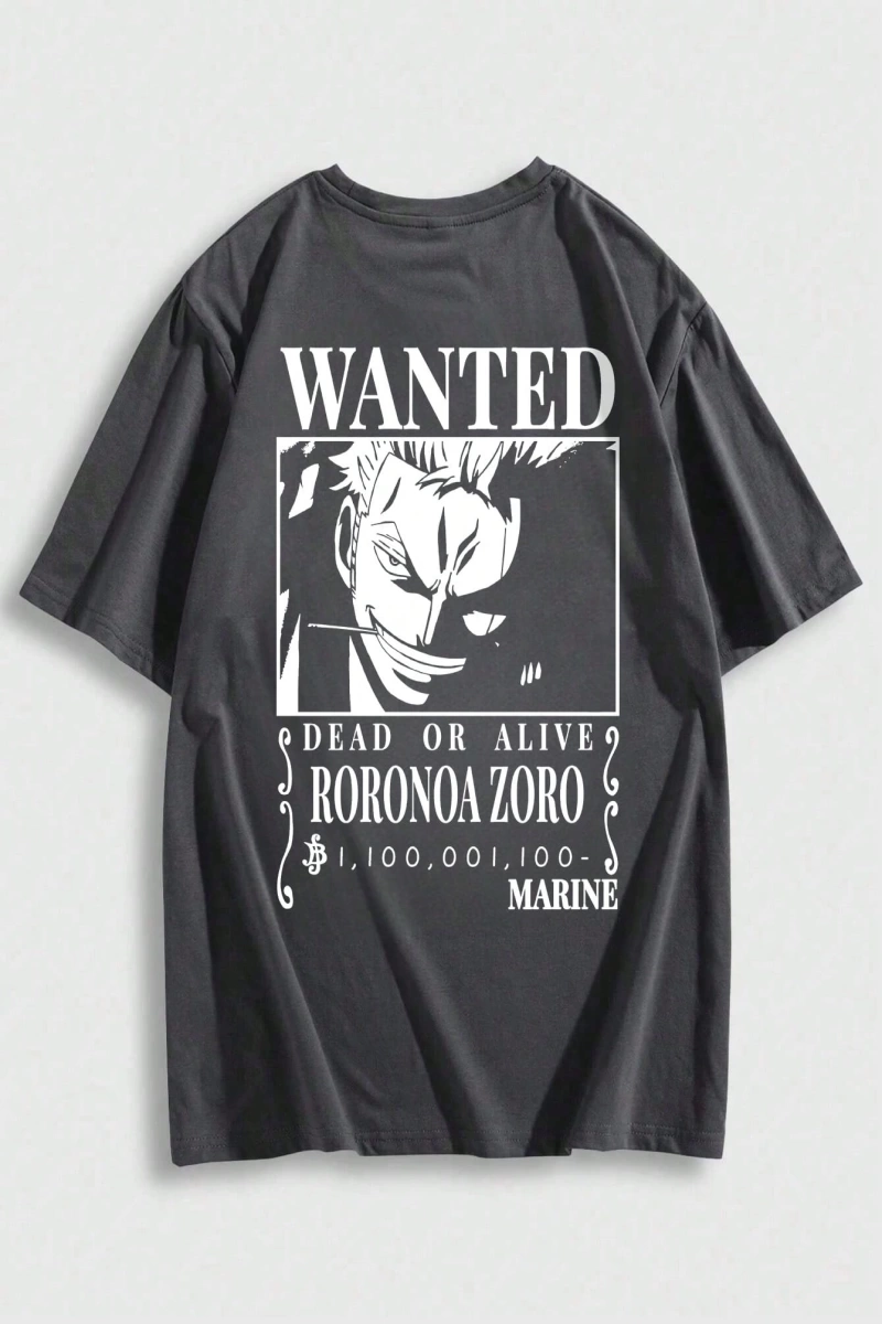 ONE PIECE One Piece İşbirliği Roronoa Zoro Aranıyor Poster Baskı Rahat Karikatür Kısa Kollu T