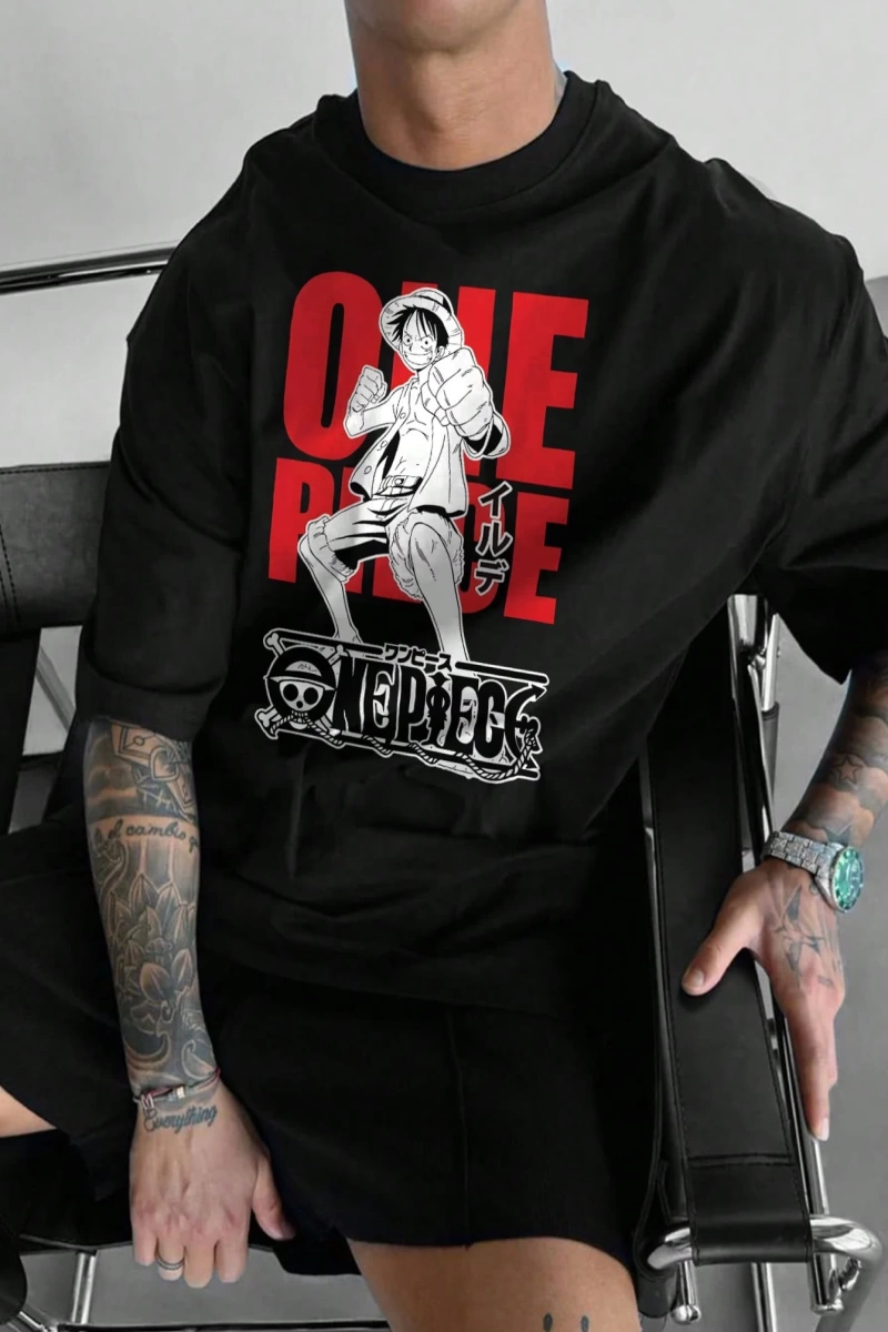 ONE PIECE One Piece Karikatür Baskılı Kısa Kollu Tişört Erkekler İçin, Günlük Yaz