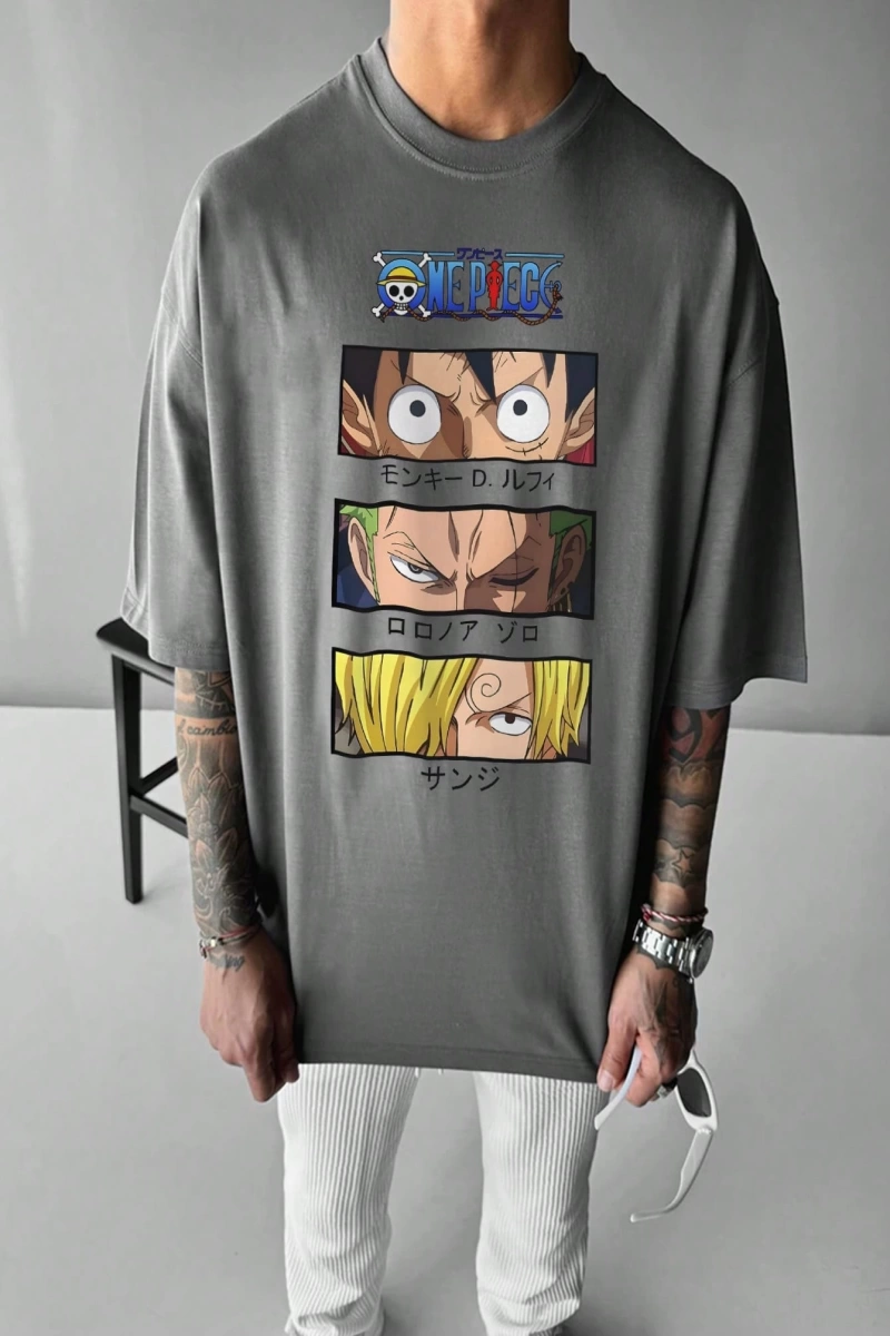 ONE PIECE ONE PIECE Karikatür Baskılı Kısa Kollu Tişört Erkekler İçin, Yazlık Günlük