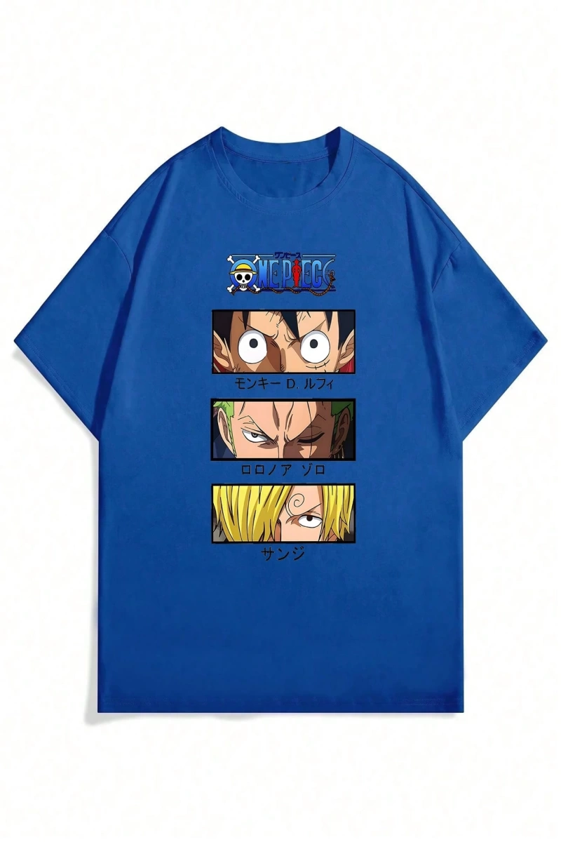 ONE PIECE ONE PIECE Karikatür Baskılı Kısa Kollu Tişört Erkekler İçin, Yazlık Günlük