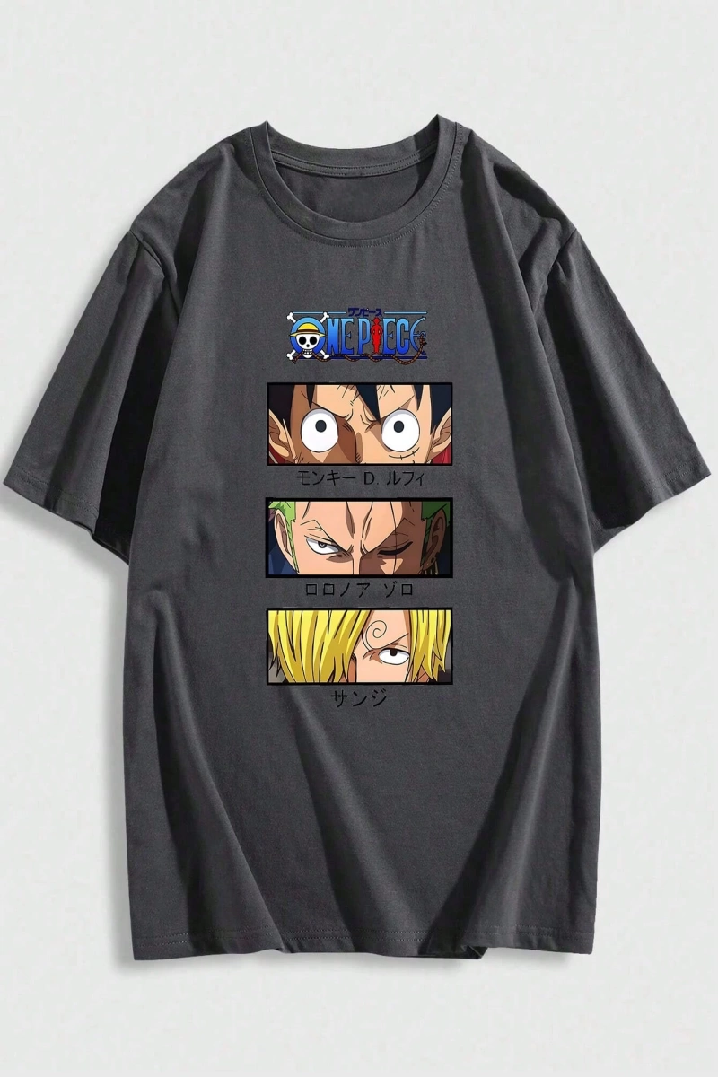 ONE PIECE ONE PIECE Karikatür Baskılı Kısa Kollu Tişört Erkekler İçin, Yazlık Günlük