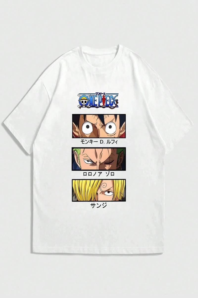 ONE PIECE ONE PIECE Karikatür Baskılı Kısa Kollu Tişört Erkekler İçin, Yazlık Günlük