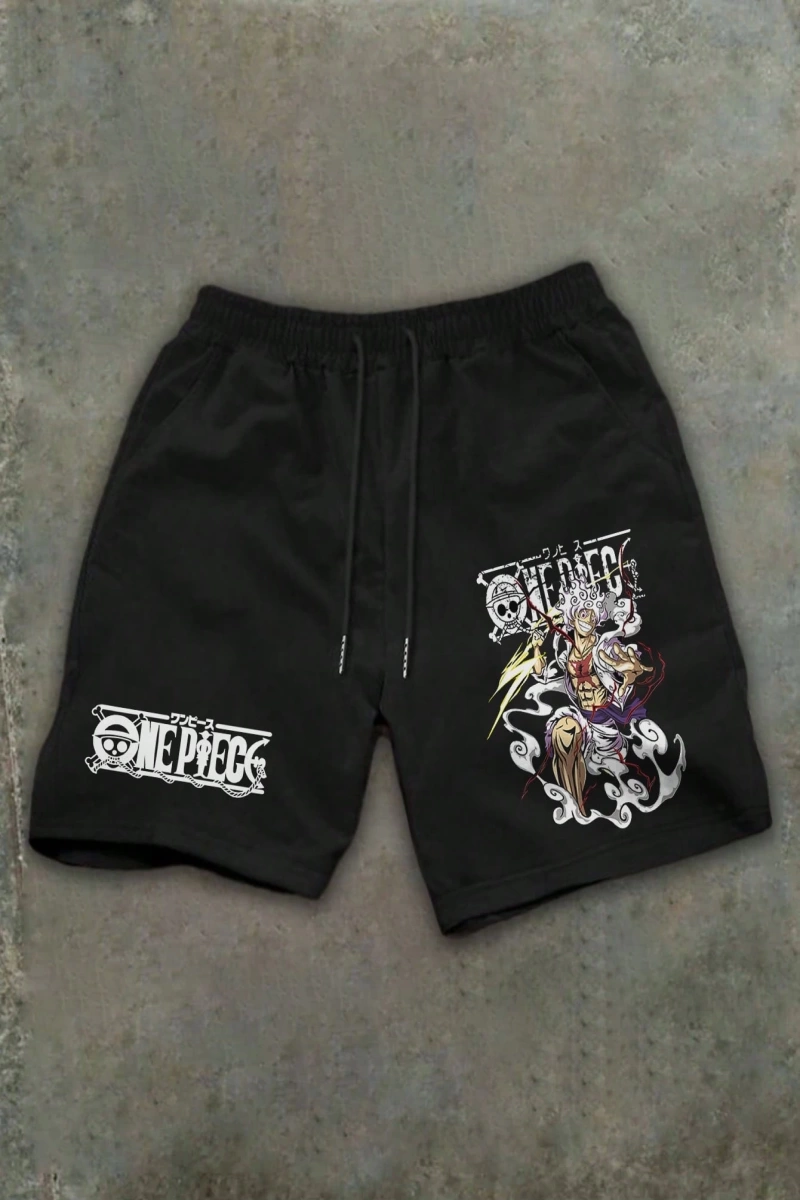 ONE PIECE ONE PIECE X NIKA GEAR 5 Erkek Lastikli Bel Günlük Karikatür Baskılı Şort, Yaz