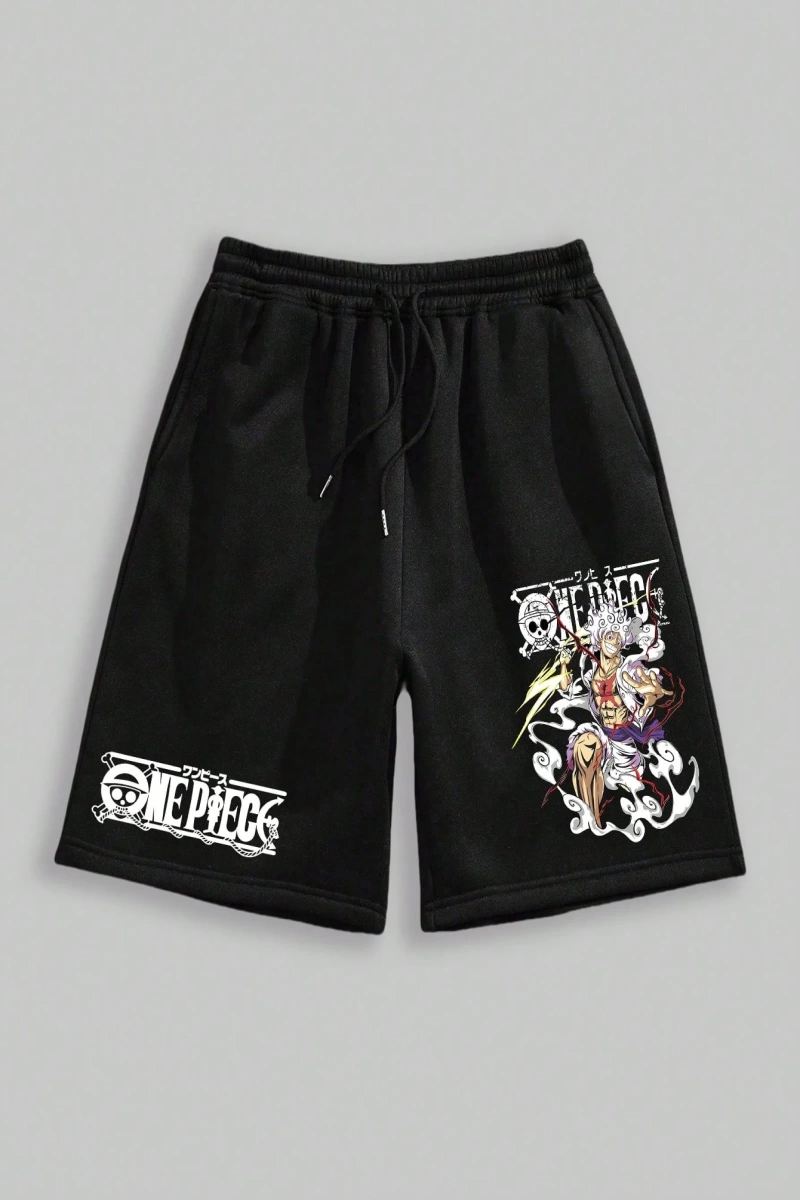 ONE PIECE ONE PIECE X NIKA GEAR 5 Erkek Lastikli Bel Günlük Karikatür Baskılı Şort, Yaz
