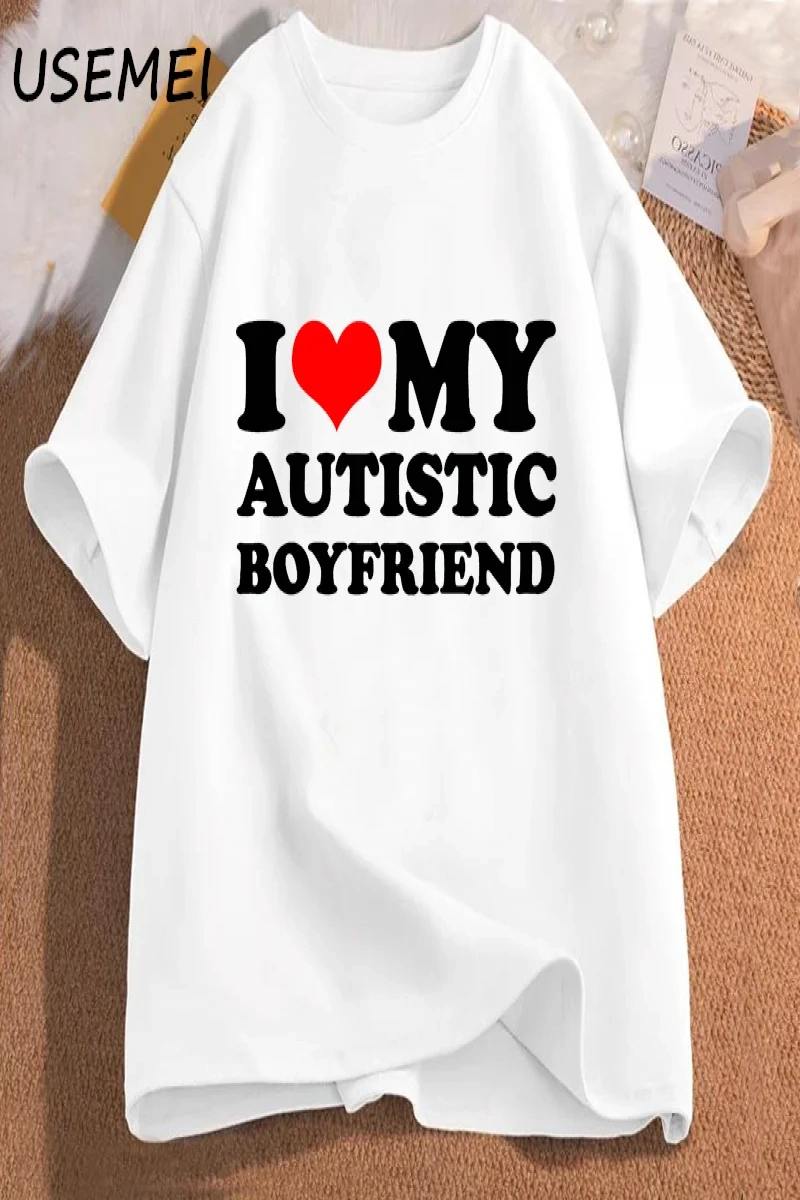 Otistik Kız Arkadaşımı Seviyorum Erkek Arkadaşı T Shirt Eşleşen Çiftler T-shirt Onun ve Onun  2905