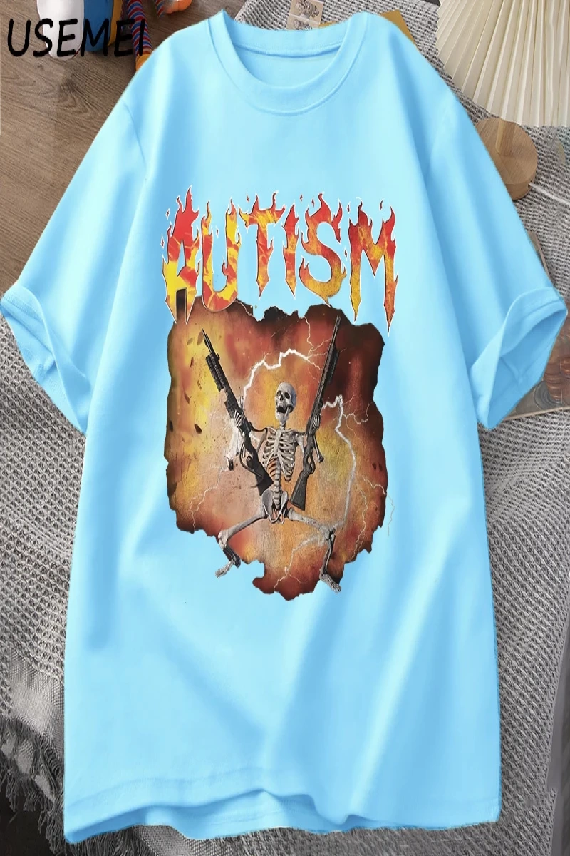 Otistik Komik İskelet T-Shirt Erkek Kadın Otizm Meme Grafik T Shirt Harajuku Moda Pamuk Vinta 2817