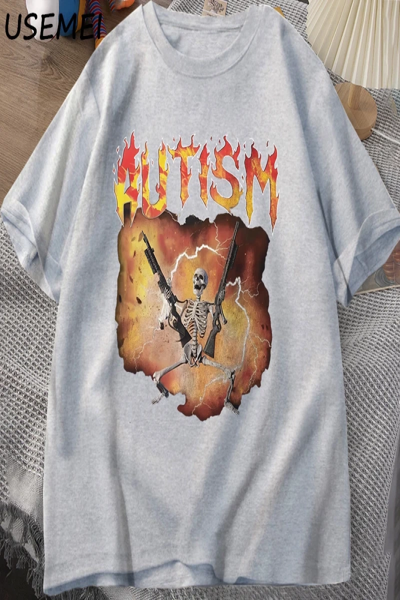 Otistik Komik İskelet T-Shirt Erkek Kadın Otizm Meme Grafik T Shirt Harajuku Moda Pamuk Vinta 2817