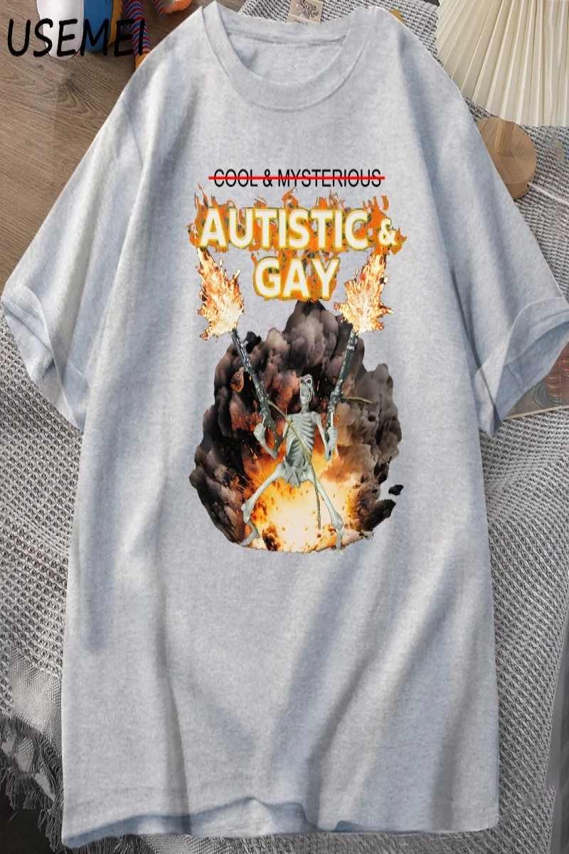 Otistik ve Eşcinsel İskelet Patlama T Shirt Unhinged İskelet Otizm Meme T-Shirt Pamuk Kısa Ko 2806