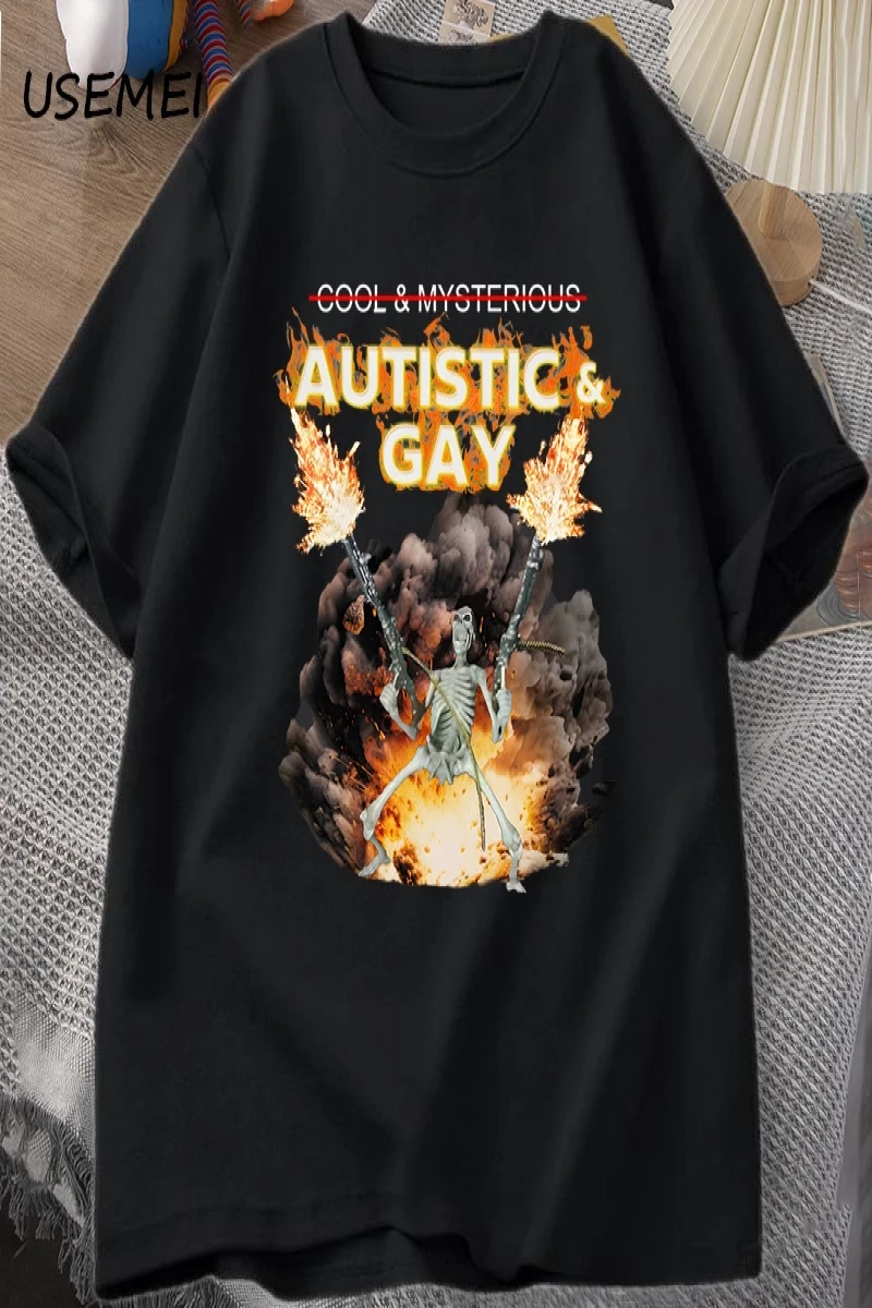 Otistik ve Eşcinsel İskelet Patlama T Shirt Unhinged İskelet Otizm Meme T-Shirt Pamuk Kısa Ko 2806