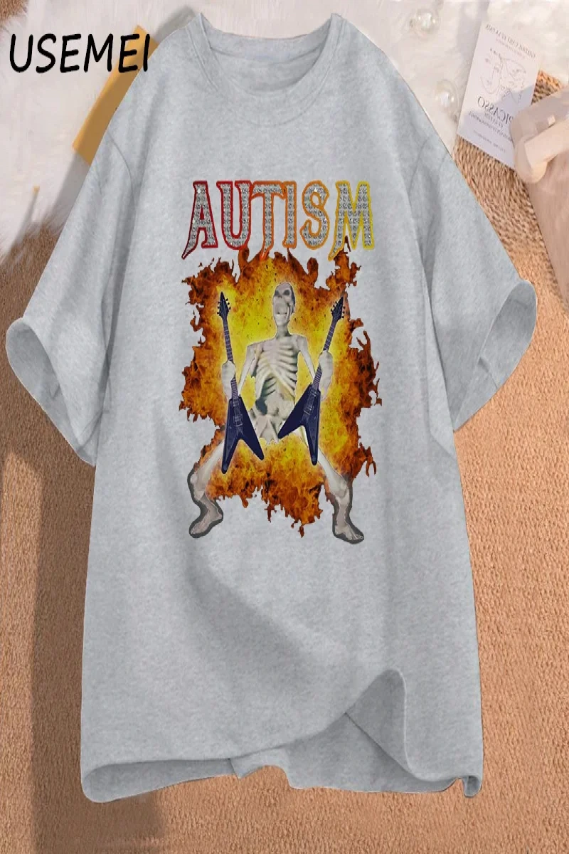 Otizm Komik İskelet Meme erkek T-shirt Pamuk Erkek Giyim Grafik Tişörtleri Erkek Giysileri Ba 2819