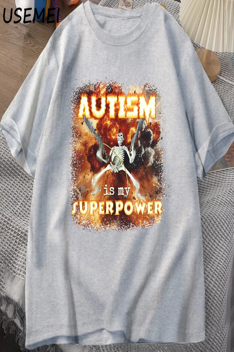 Otizm Süper Güç Komik İskelet Meme T Shirt Garip Belirli Saldırgan T Shirt Erkekler Rahat Pam 2986
