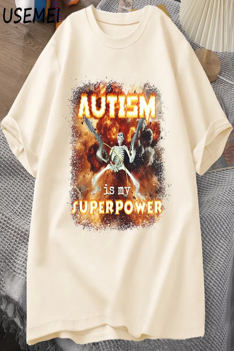 Otizm Süper Güç Komik İskelet Meme T Shirt Garip Belirli Saldırgan T Shirt Erkekler Rahat Pam 2986