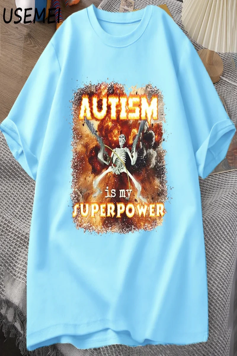 Otizm Süper Güç Komik İskelet Meme T Shirt Garip Belirli Saldırgan T Shirt Erkekler Rahat Pam 2986
