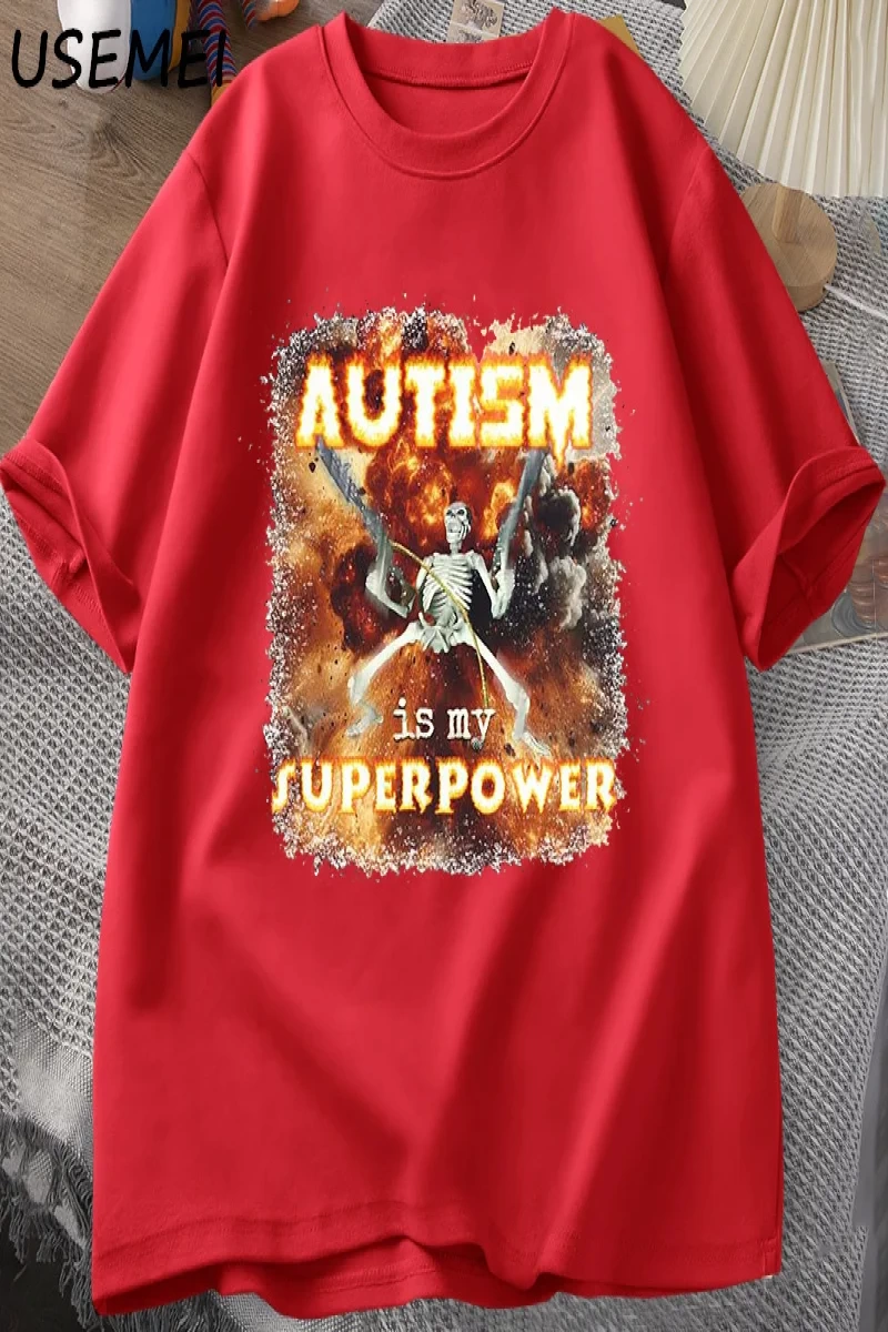 Otizm Süper Güç Komik İskelet Meme T Shirt Garip Belirli Saldırgan T Shirt Erkekler Rahat Pam 2986