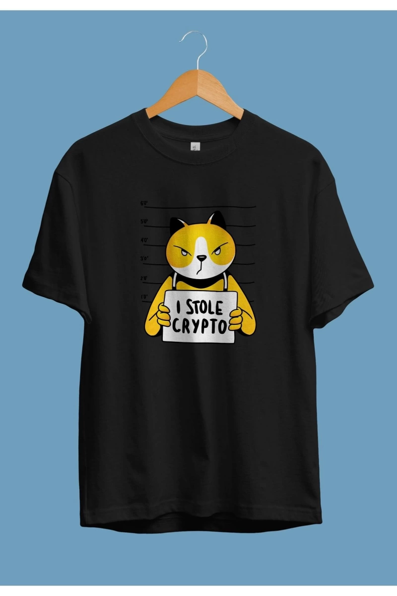 Oversize Bitcoin Kripto Para Holder Kedi Suçlu Ekonomi Yatırım Tasarım Baskılı Unisex Tişört