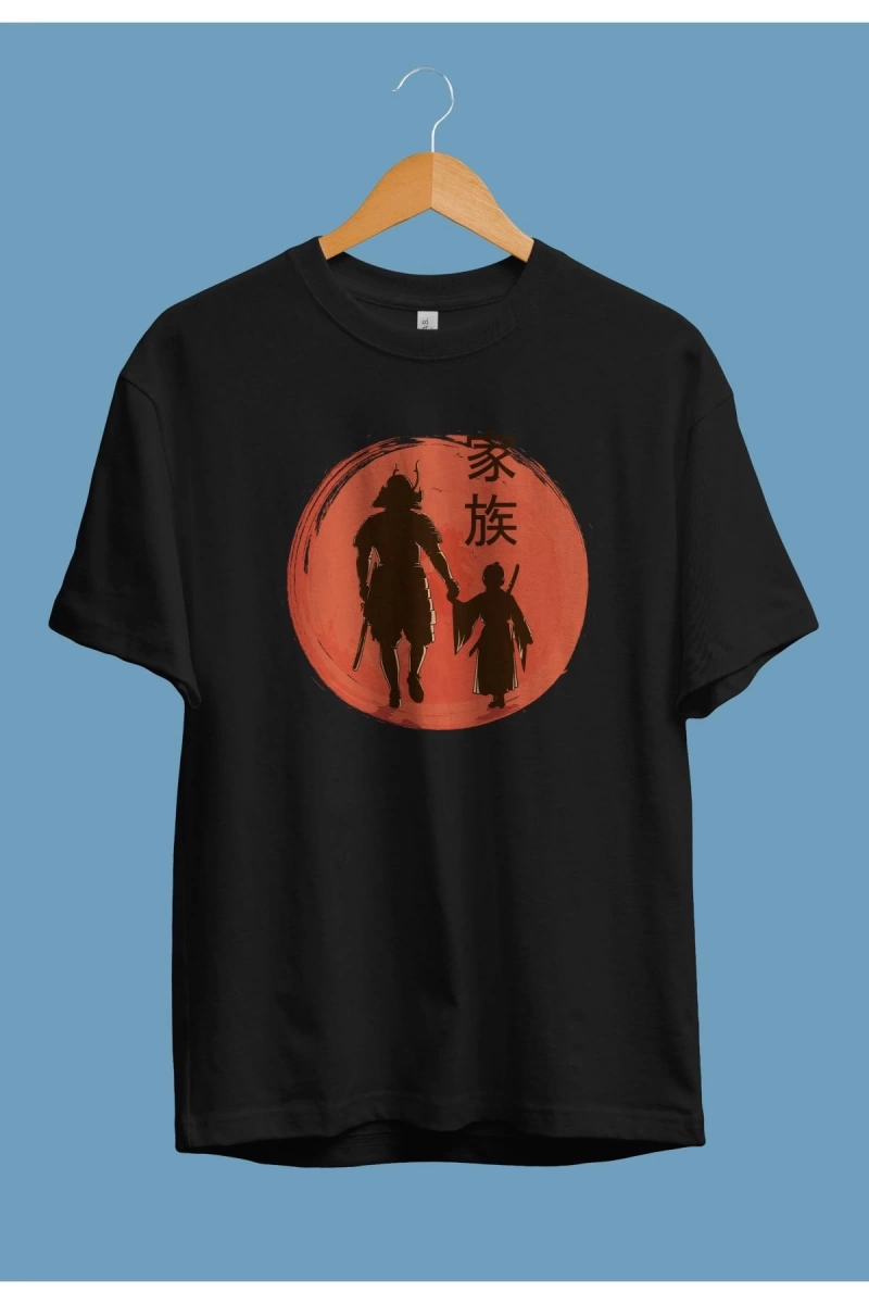 Oversize Japon Katana Samuray Usta Ögretmen Ögrenci Tasarım Baskılı Unisex T-shirt