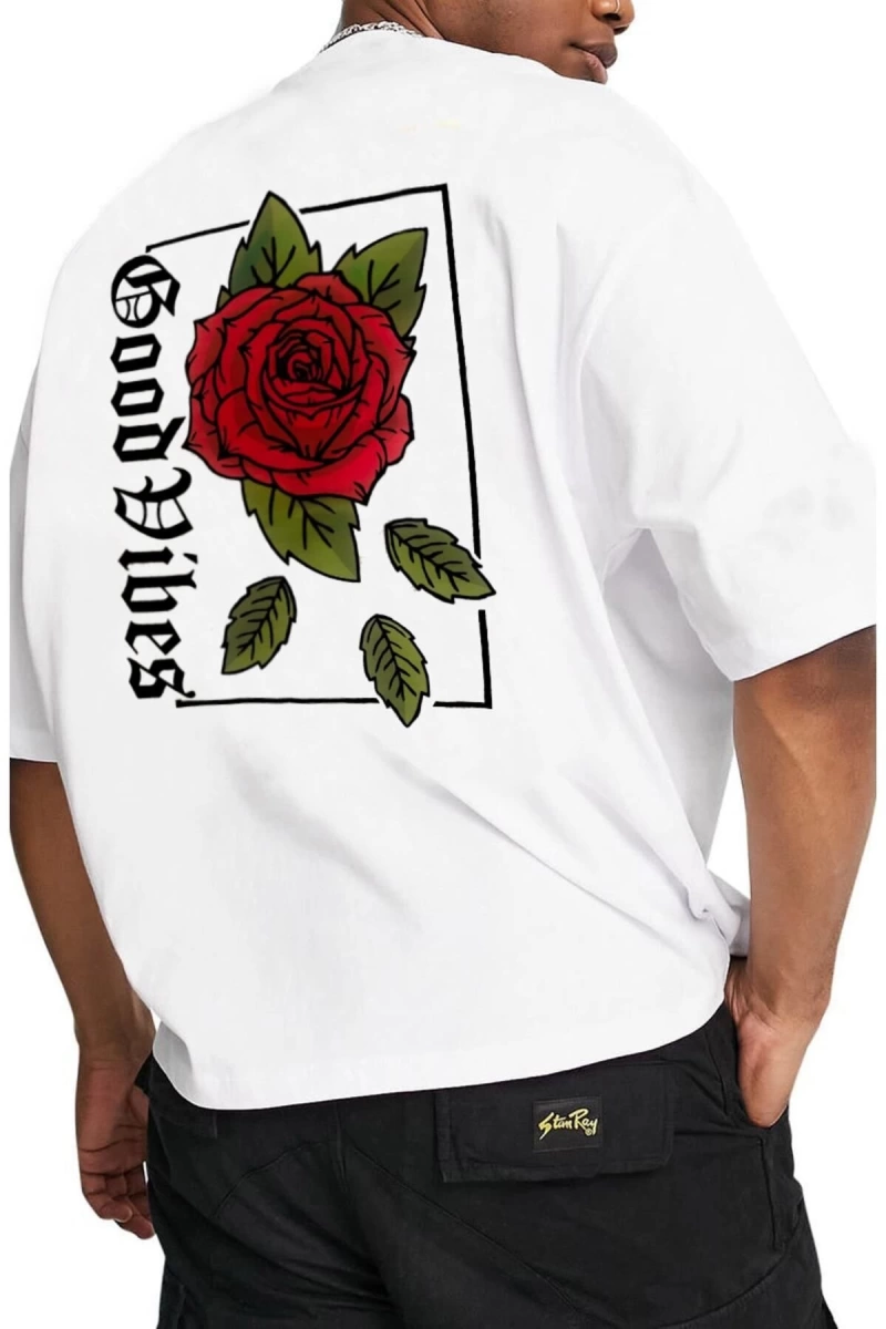 Oversize Rose Unisex Beyaz T-shirt