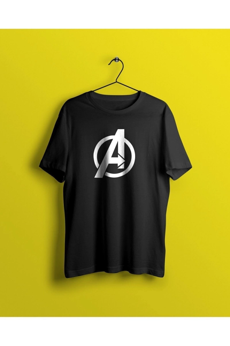 Oversize Unisex Siyah Avengers Baskılı T-shirt