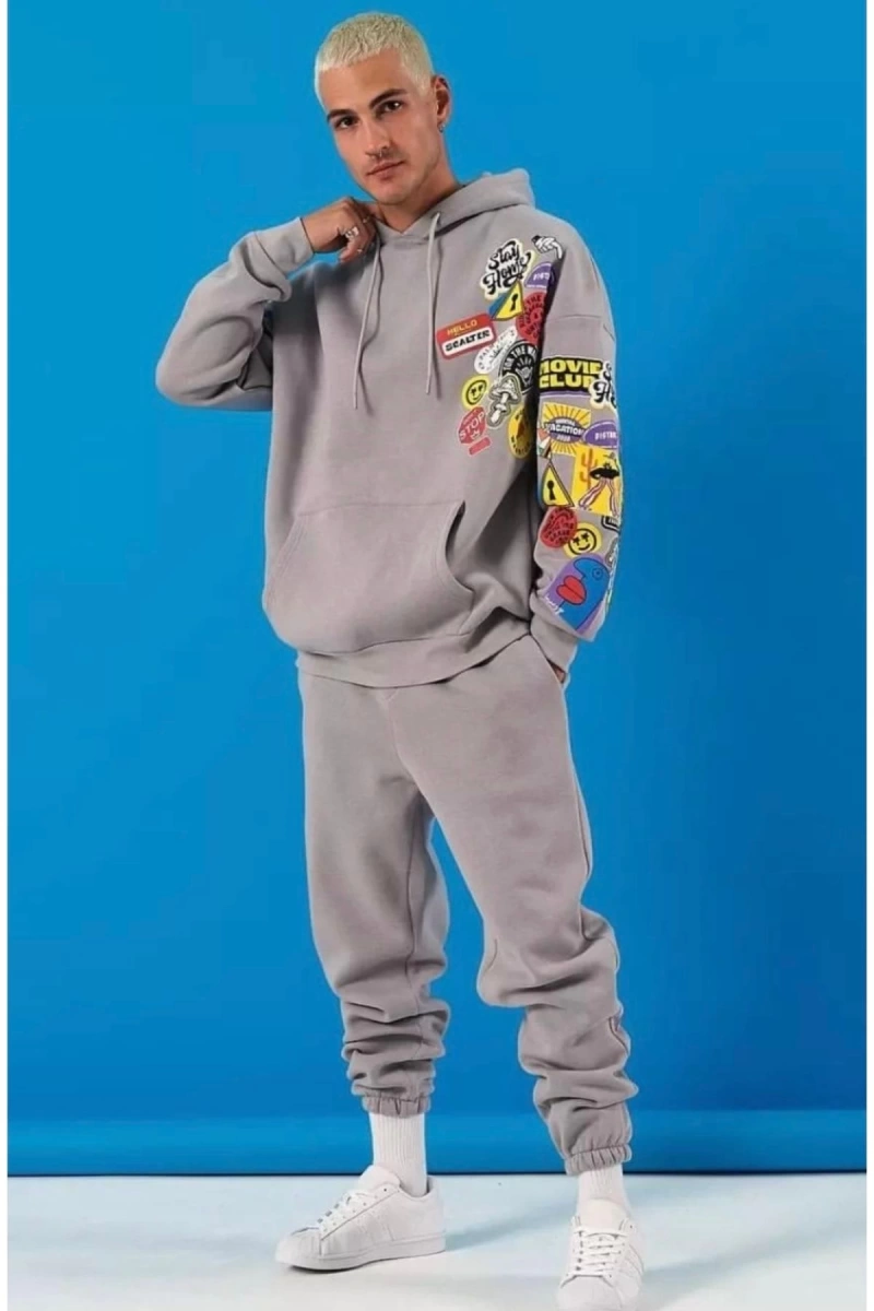 Özel Tasarım Kapüşonlu Weekend Warrıor Baskılı Kışlık Oversize Erkek Eşofman Takımı
