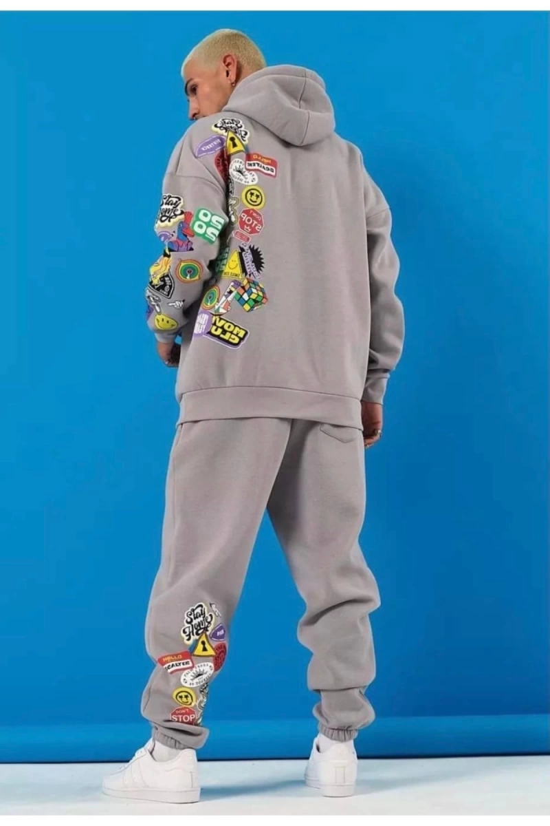 Özel Tasarım Kapüşonlu Weekend Warrıor Baskılı Kışlık Oversize Erkek Eşofman Takımı