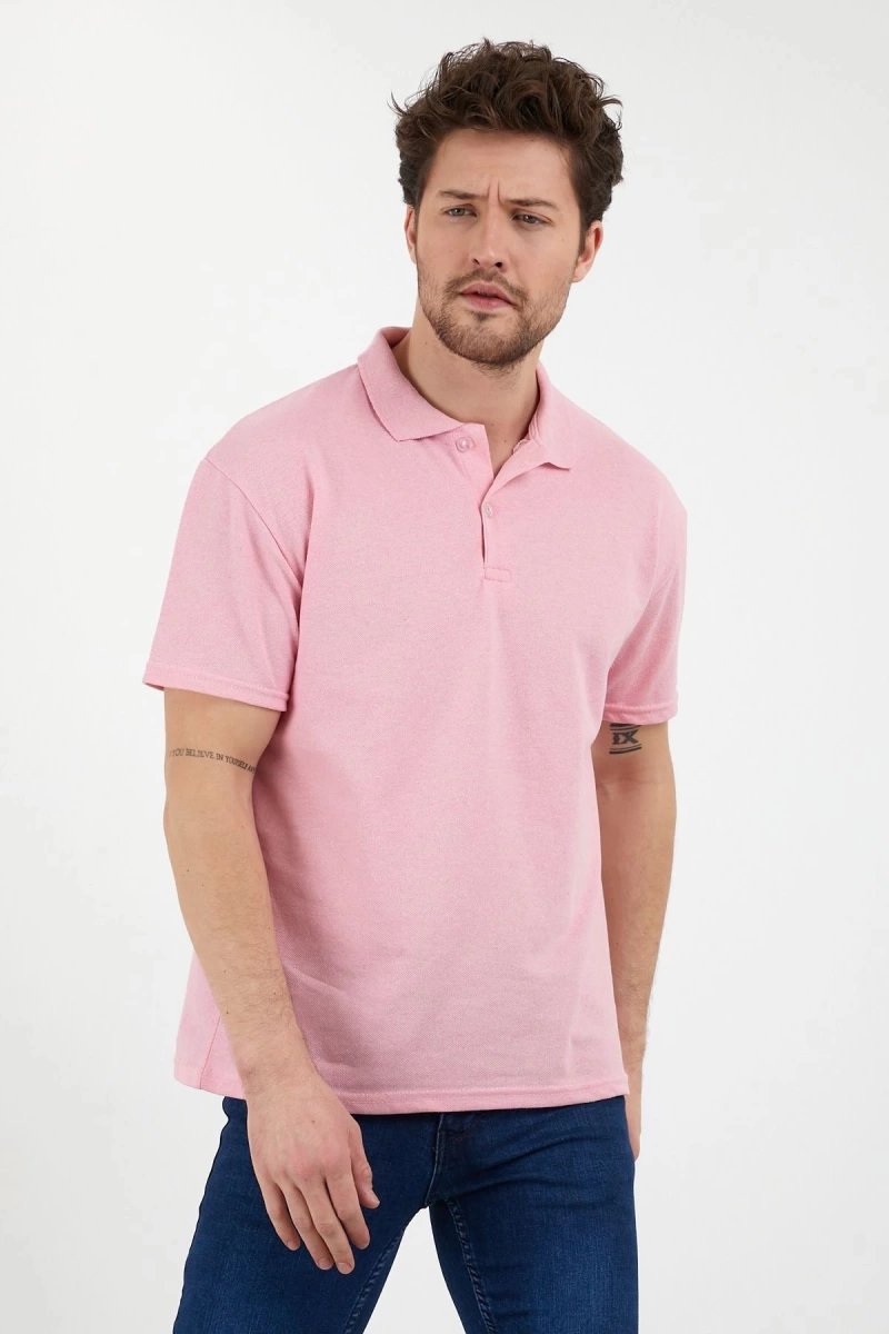 Pembe Dar/slim Fitt Polo Yaka Tshirt Ve Kolye