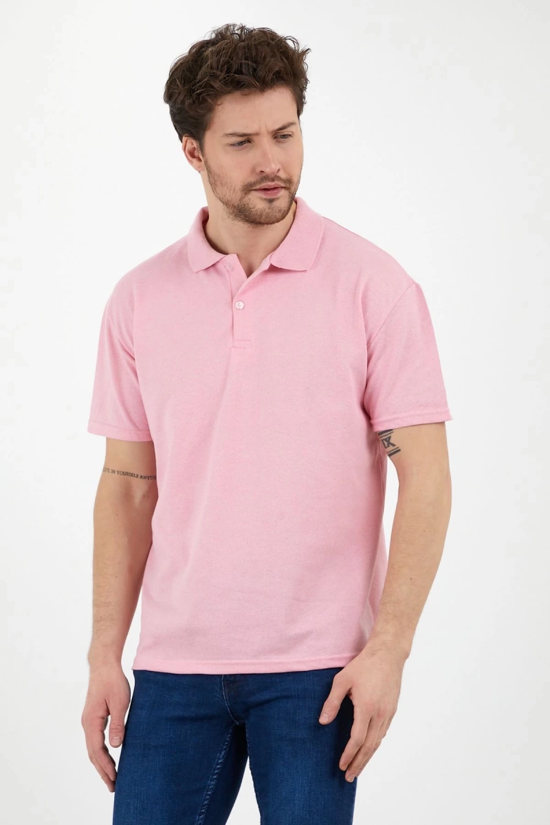 Pembe Dar/slim Fitt Polo Yaka Tshirt Ve Kolye