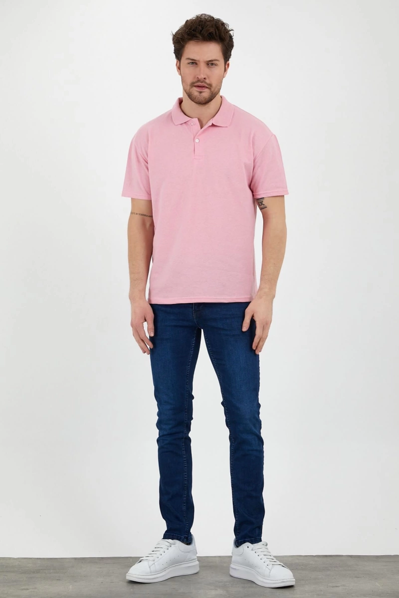 Pembe Dar/slim Fitt Polo Yaka Tshirt Ve Kolye