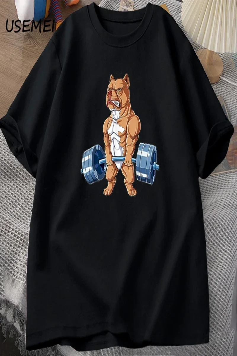 Pit Bull halter T-shirt komik Deadlift erkekler spor salonu Tshirt erkek pamuk kısa kollu O b 3001