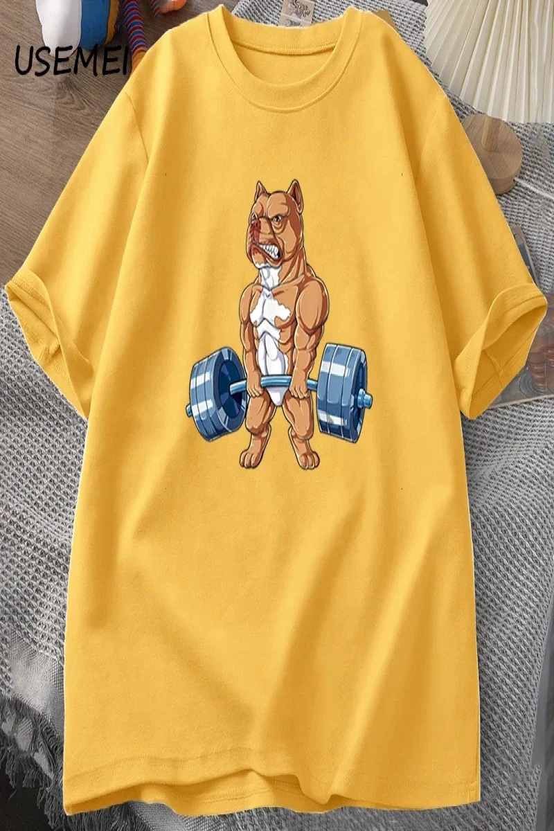 Pit Bull halter T-shirt komik Deadlift erkekler spor salonu Tshirt erkek pamuk kısa kollu O b 3001