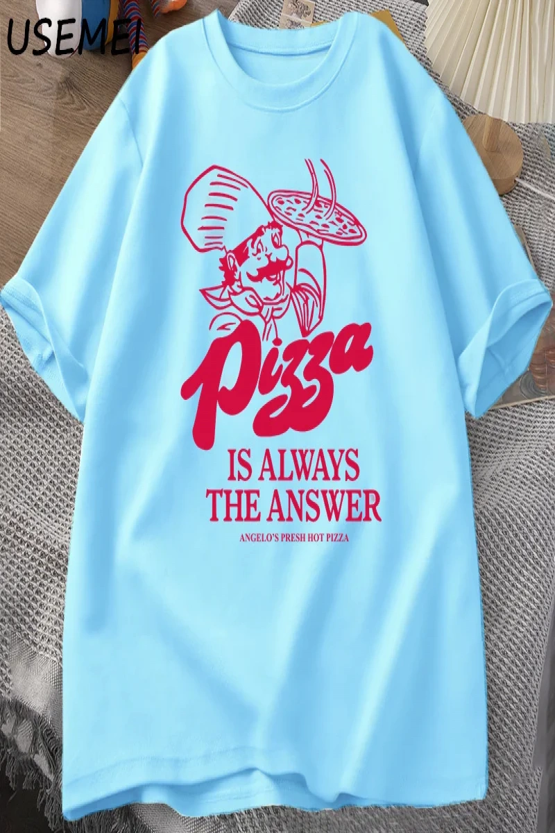 Pizza her zaman cevap gıda baskı T Shirt kadın erkek komik grafik T Shirt pamuk kısa kollu ya 2985