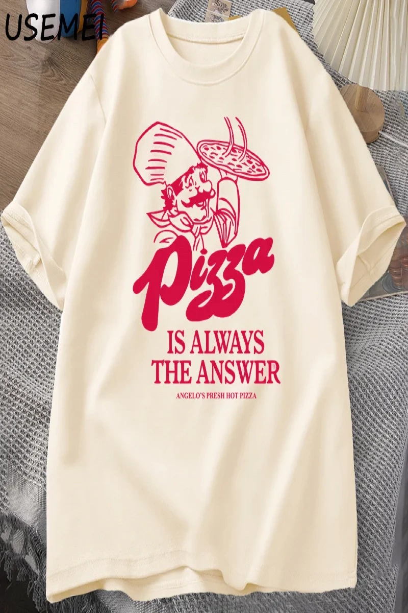 Pizza her zaman cevap gıda baskı T Shirt kadın erkek komik grafik T Shirt pamuk kısa kollu ya 2985