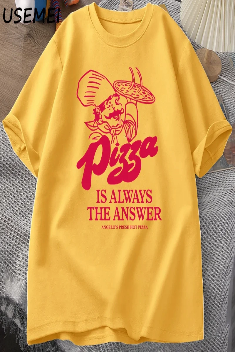 Pizza her zaman cevap gıda baskı T Shirt kadın erkek komik grafik T Shirt pamuk kısa kollu ya 2985