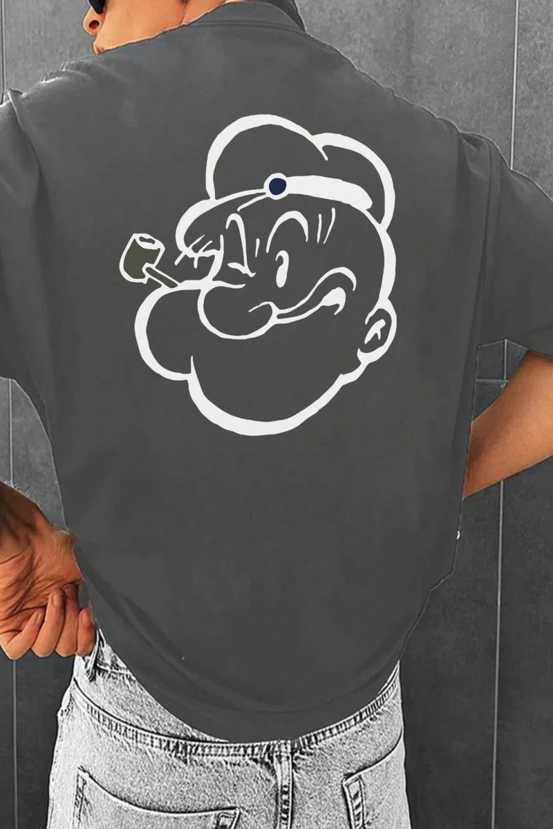 Popeye Collab Erkek Günlük Karikatür Baskılı Kısa Kollu Tişört, Yaz