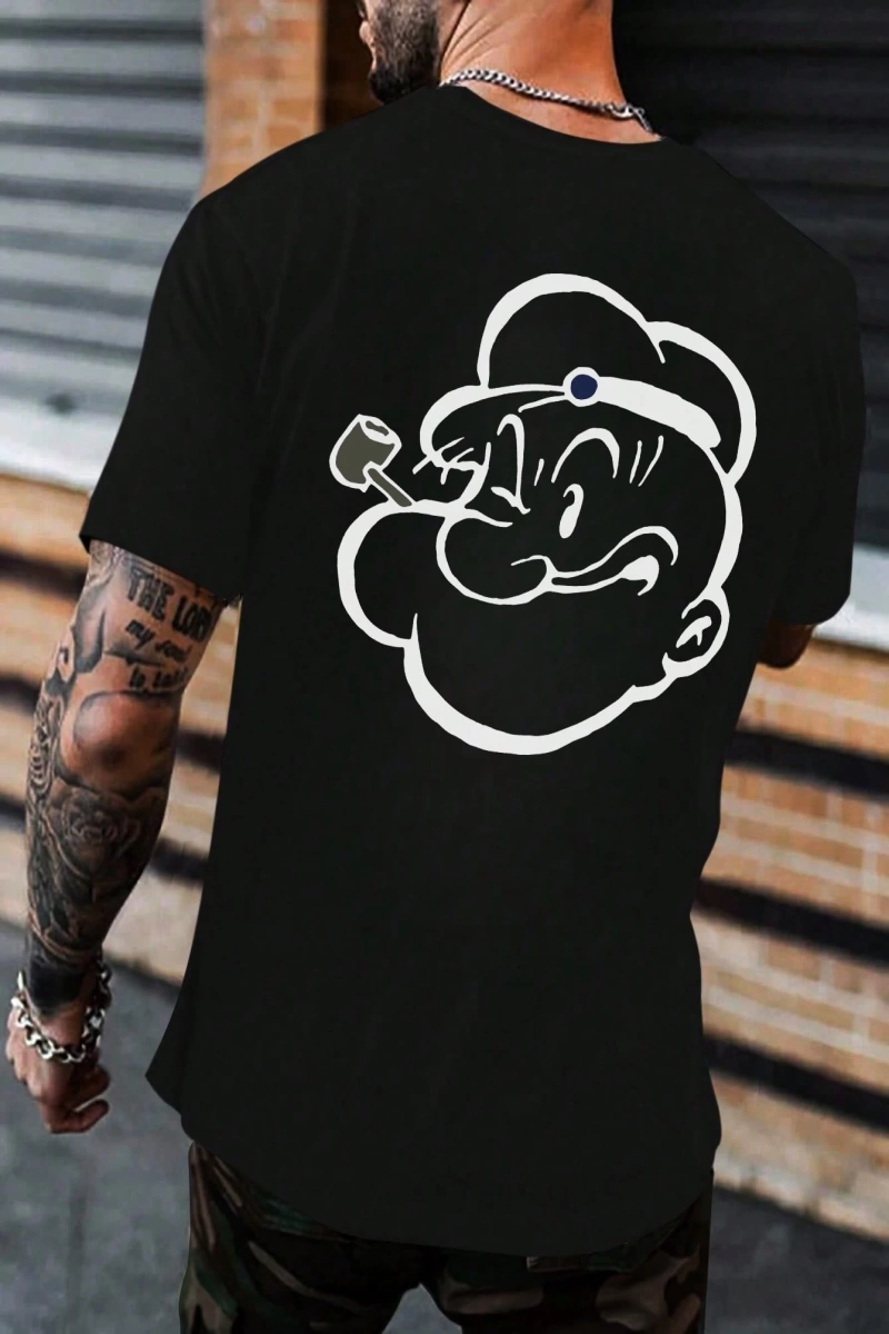 Popeye Collab Erkek Günlük Karikatür Baskılı Kısa Kollu Tişört, Yaz