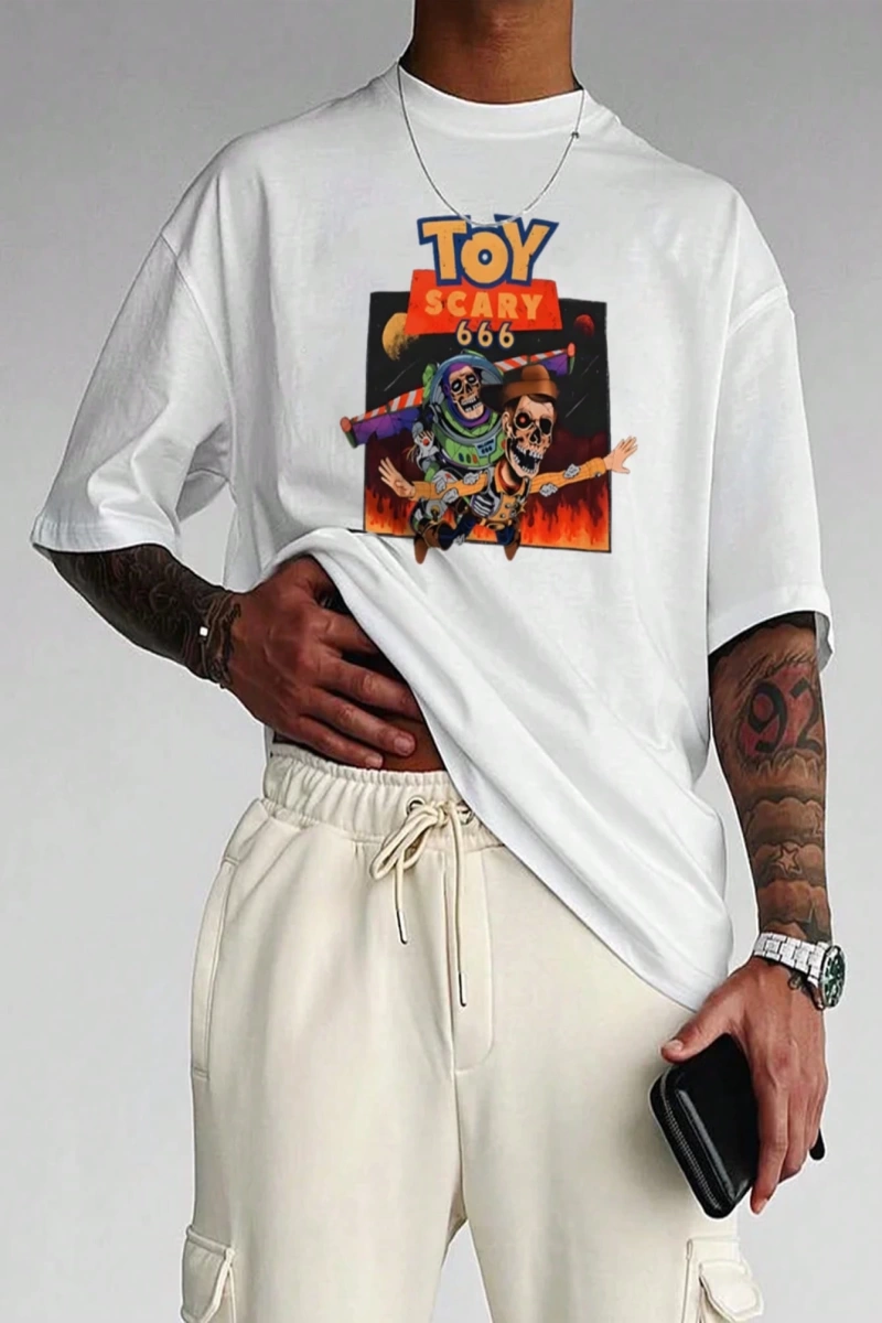 Popeye Collab Erkek Günlük Karikatür Baskılı Kısa Kollu Tişört, Yaz