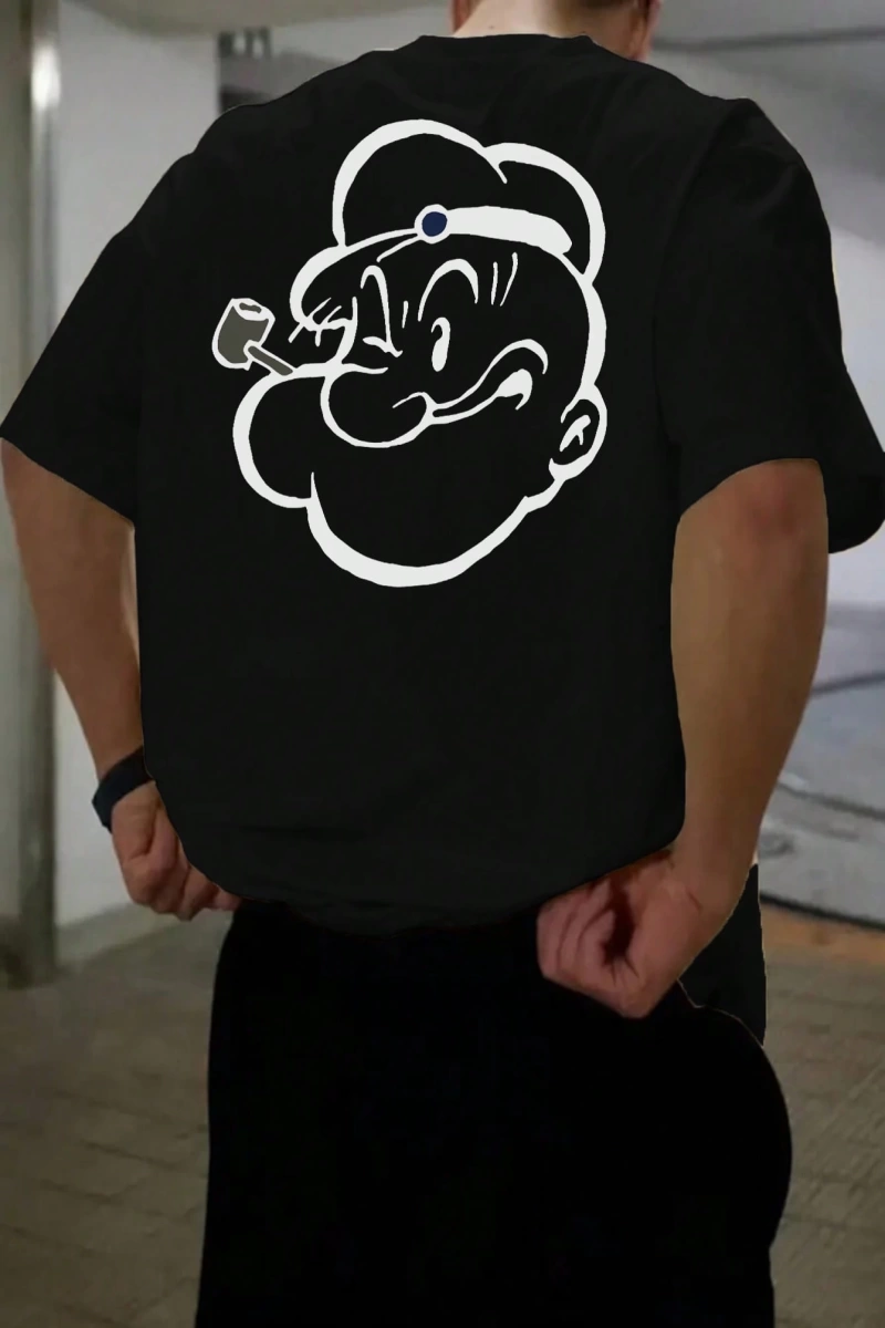 Popeye Collab Erkek Günlük Karikatür Baskılı Kısa Kollu Tişört, Yaz