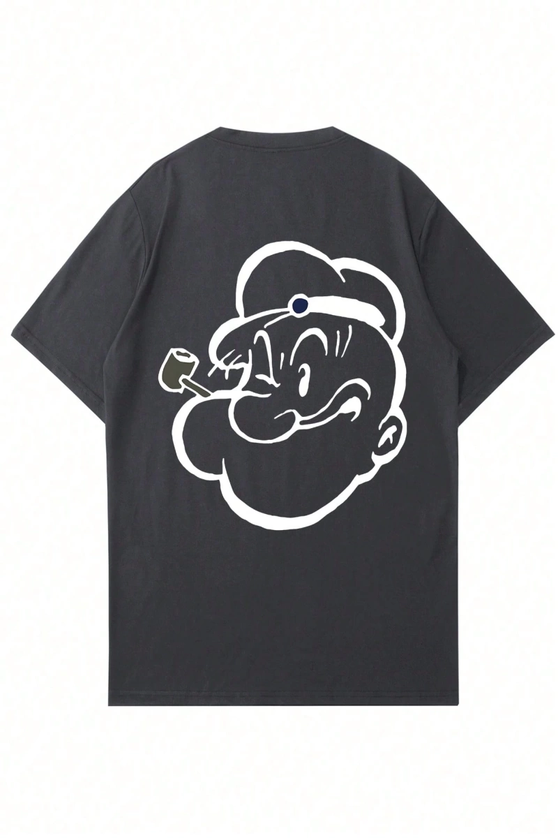 Popeye Collab Erkek Günlük Karikatür Baskılı Kısa Kollu Tişört, Yaz