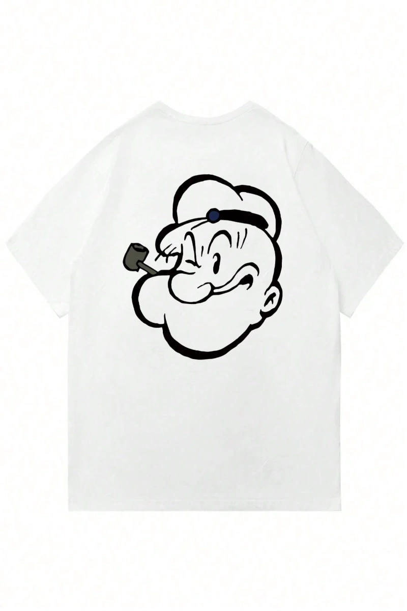 Popeye Collab Erkek Günlük Karikatür Baskılı Kısa Kollu Tişört, Yaz