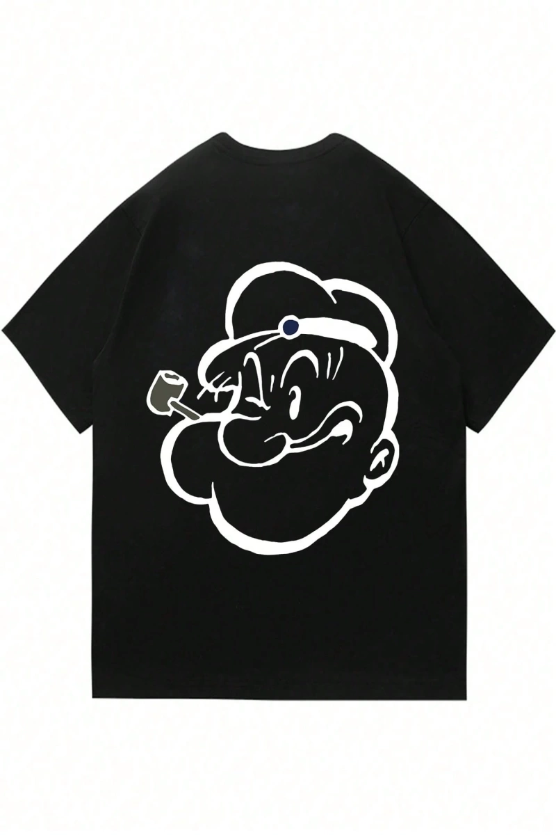 Popeye Collab Erkek Günlük Karikatür Baskılı Kısa Kollu Tişört, Yaz