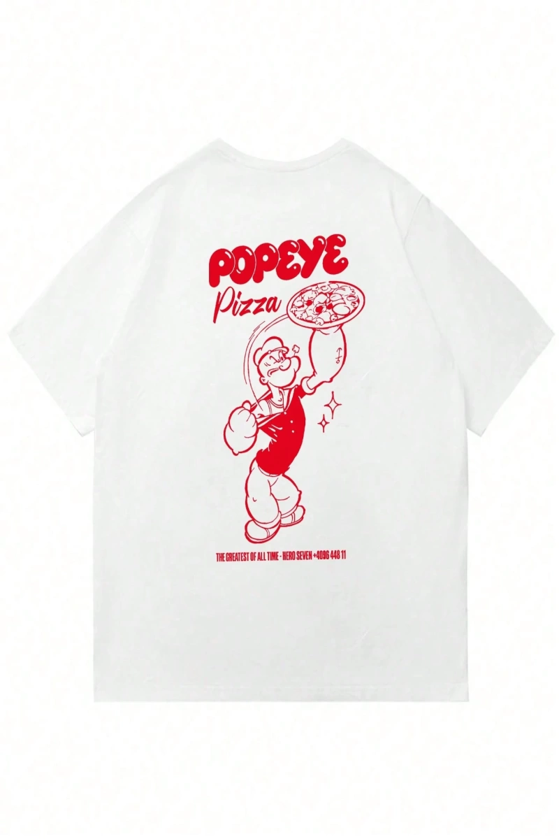 Popeye Collab Yaz Erkek Günlük Karikatür Baskılı Kısa Kollu Tişört