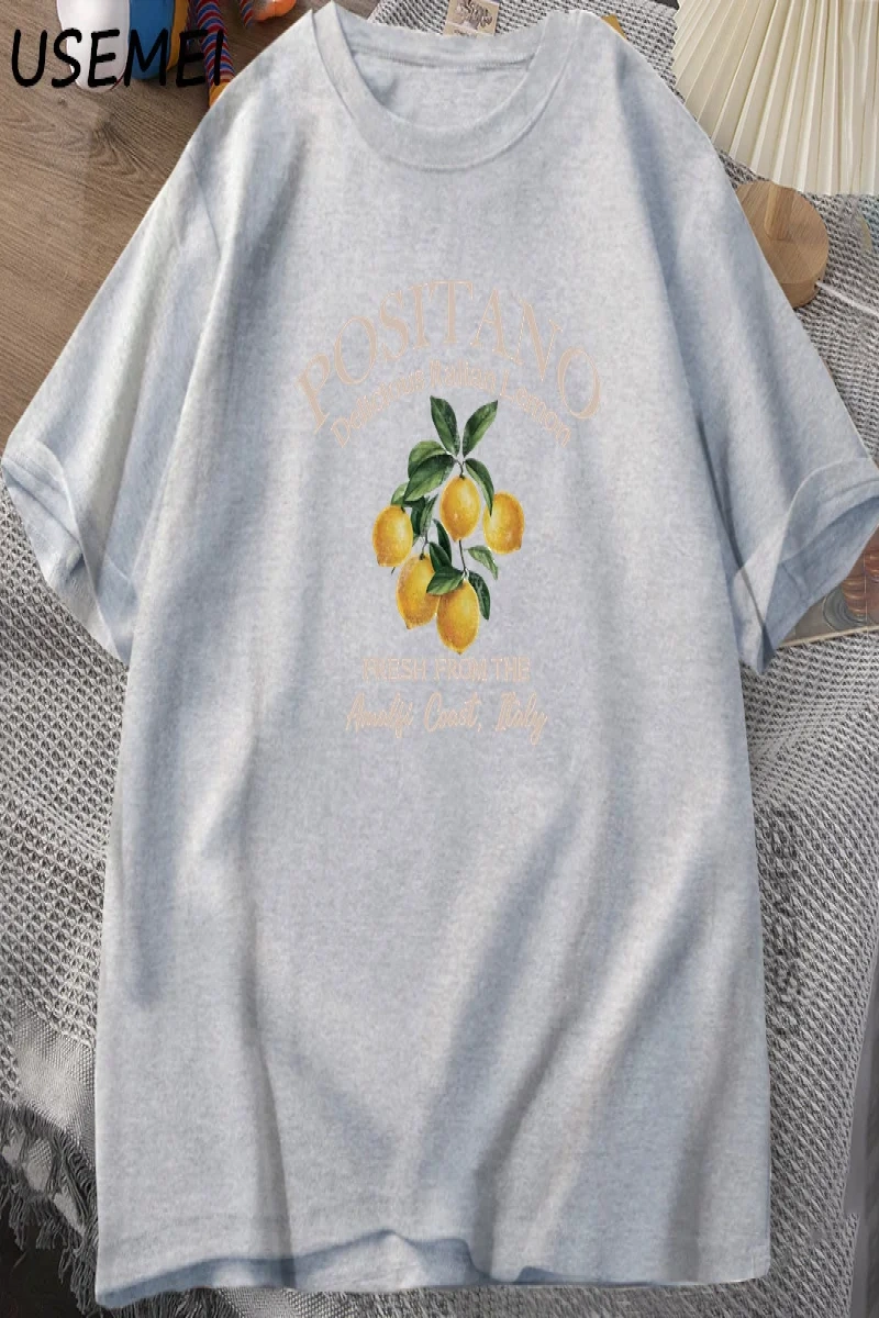 Positano Limon T-shirt İtalyan Limon Baskılı Pamuklu kısa kollu tişört Tees Büyük Boy Üstleri 2943
